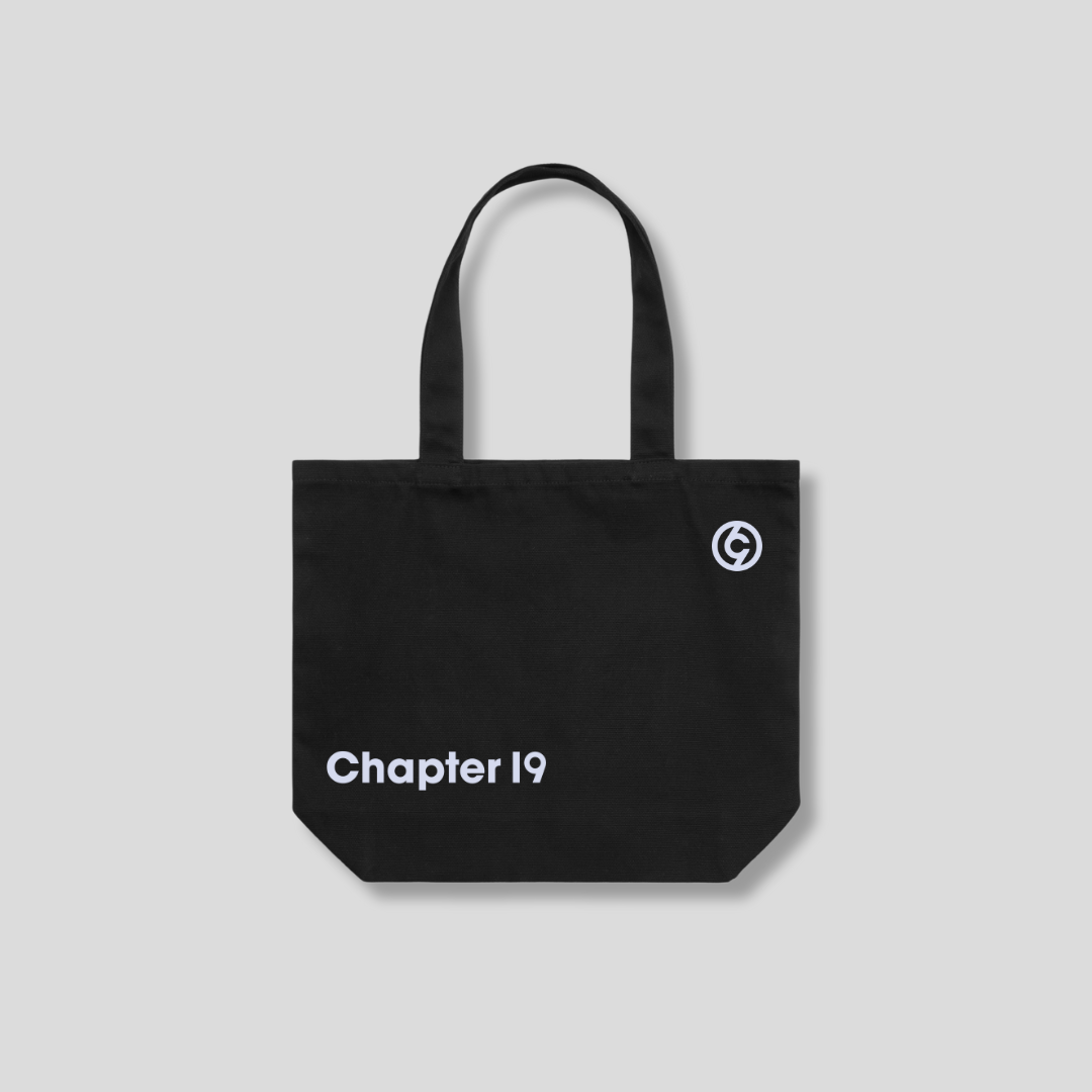 detailed look of black chapter 19 tote bag