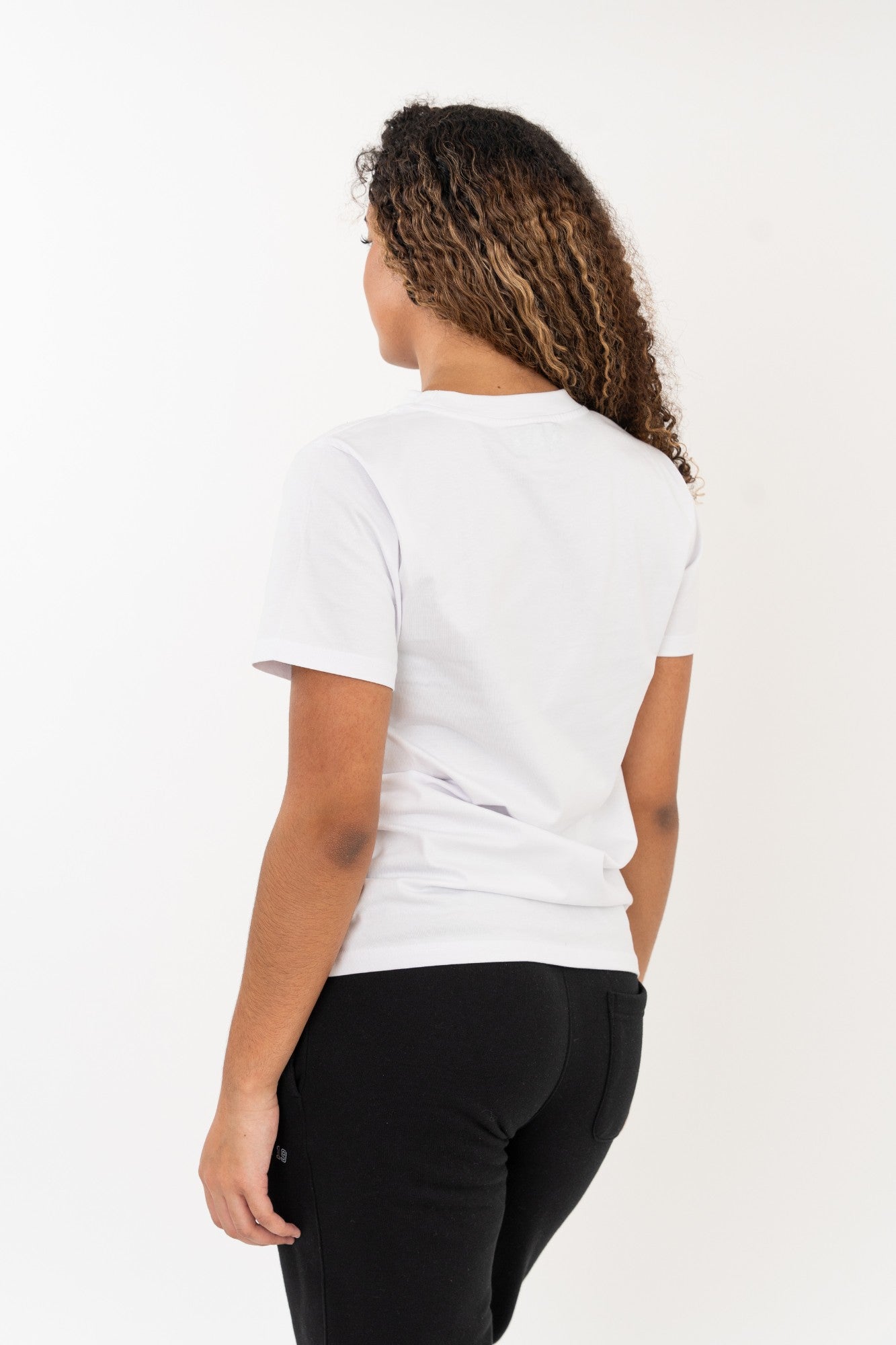 rear view female durable t-shirt, casual gymwear dance UK