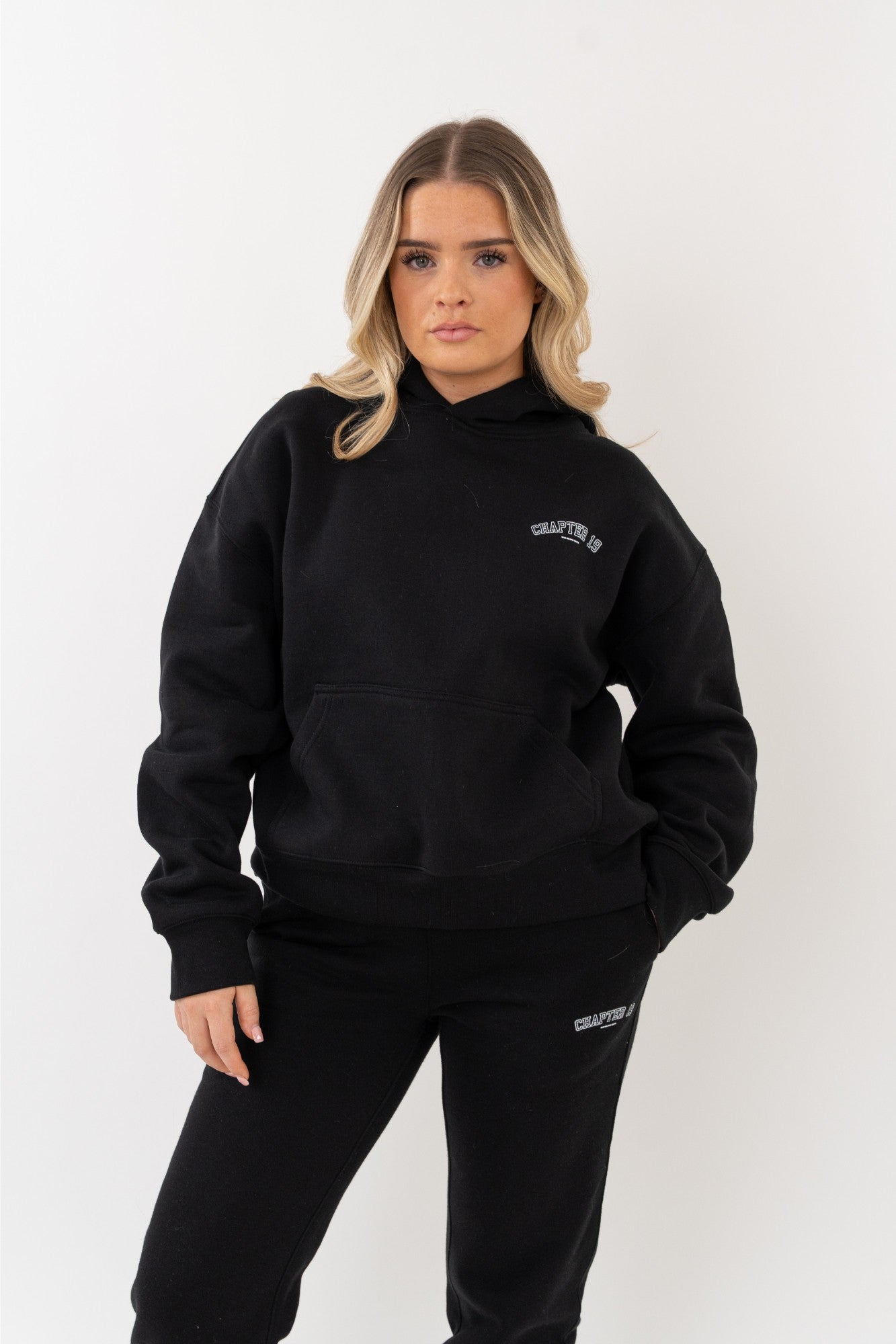 front view of Chapter 19 Dancer Black hoodie for UK performers and dancers
