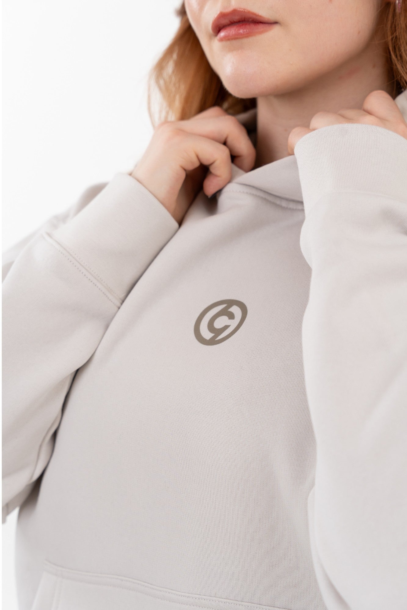 stylish womens c19 bone hoodie with front details