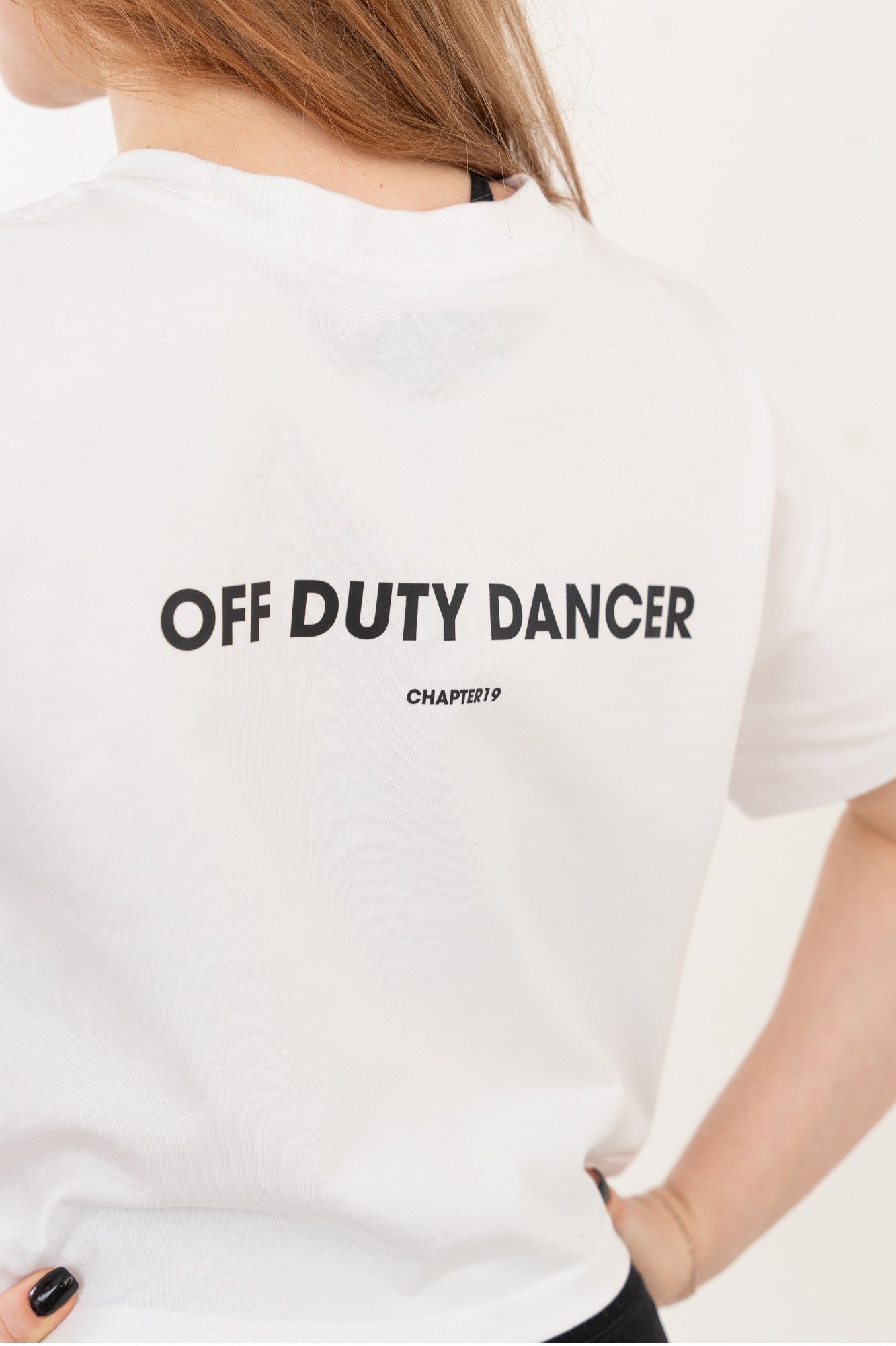 close up of rear off duty dancer top for females in the UK