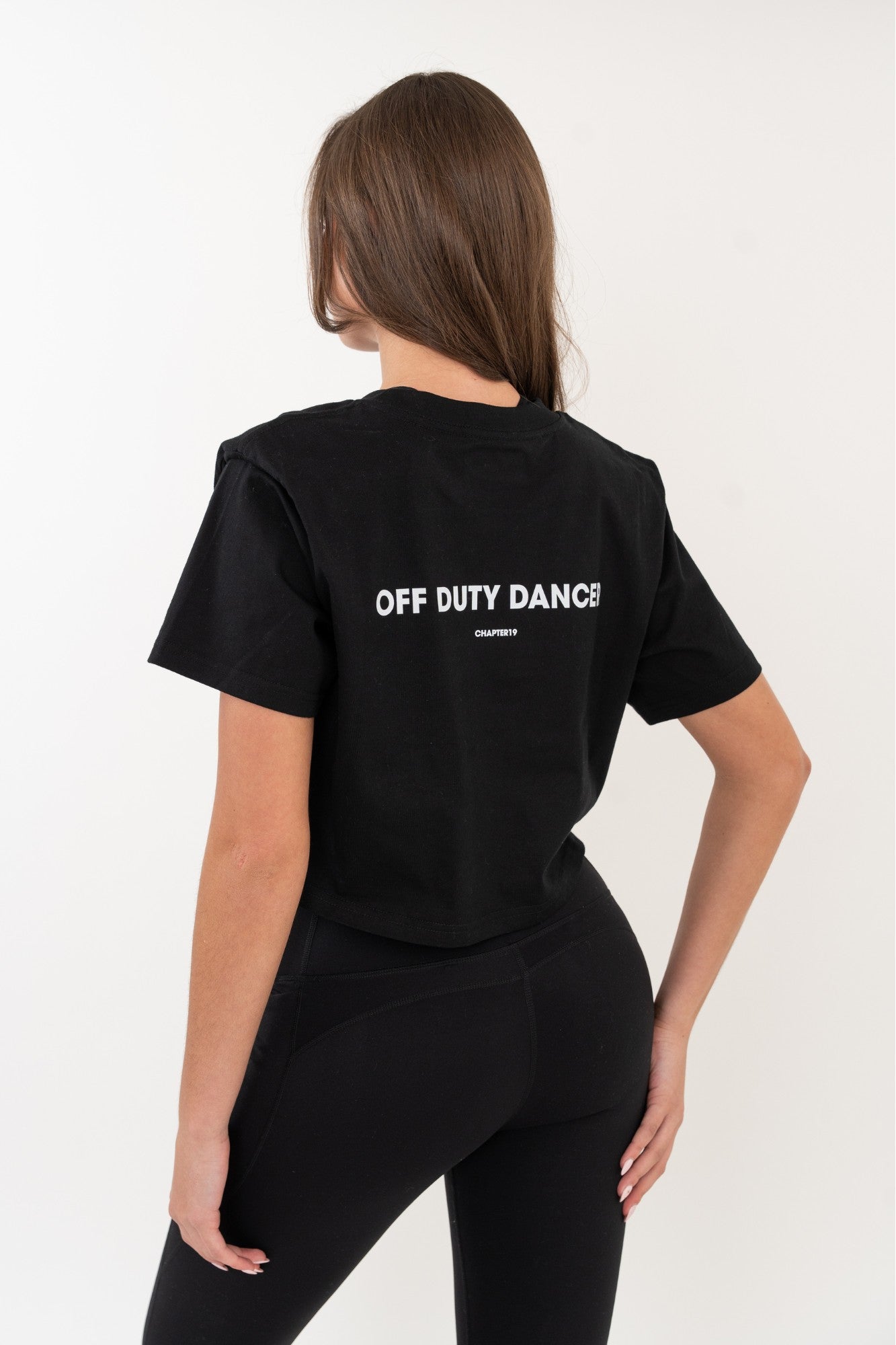 rear detail off duty dancer cropped tshirt for female perfomers UK