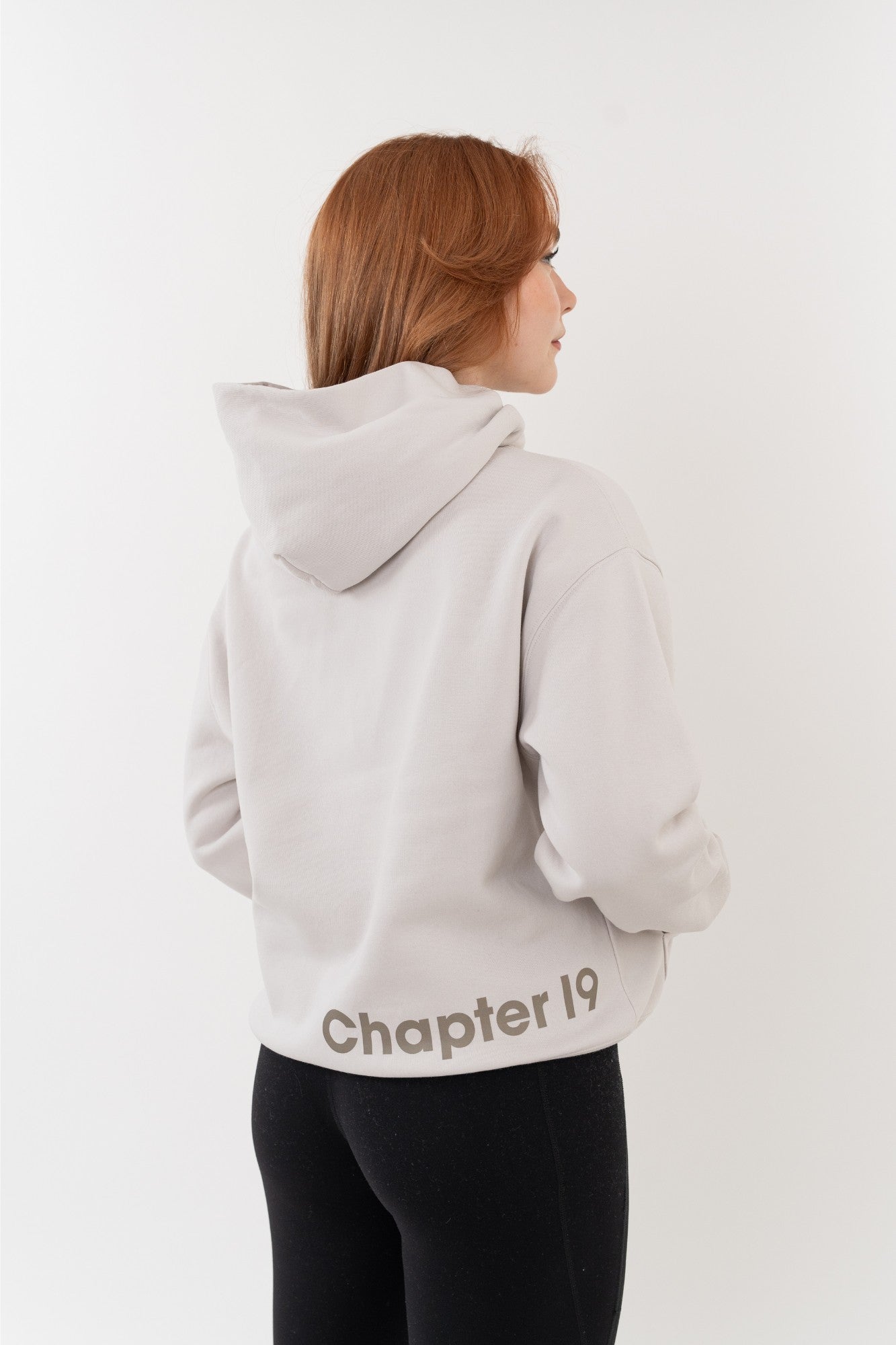 c19 women's bone hoodie rear logo detail for comfort