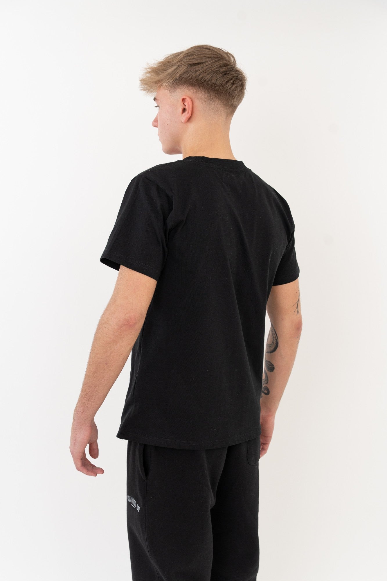 rear detail of comfortable and durable mens black C19 tshirt