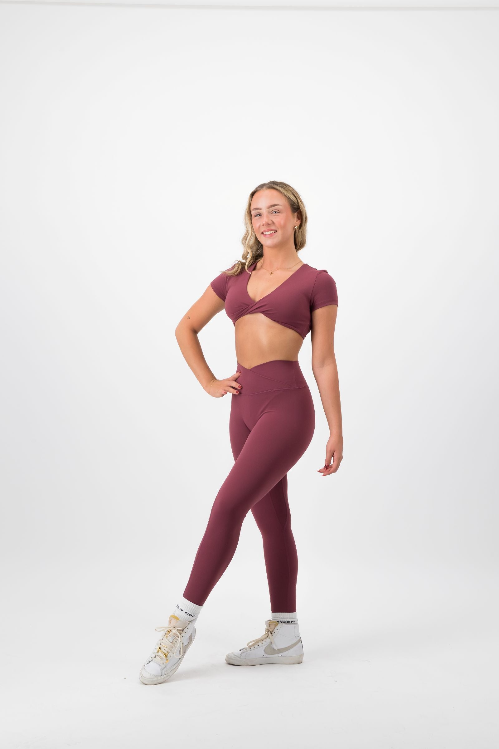 Crossover Waist Leggings Cherry Red