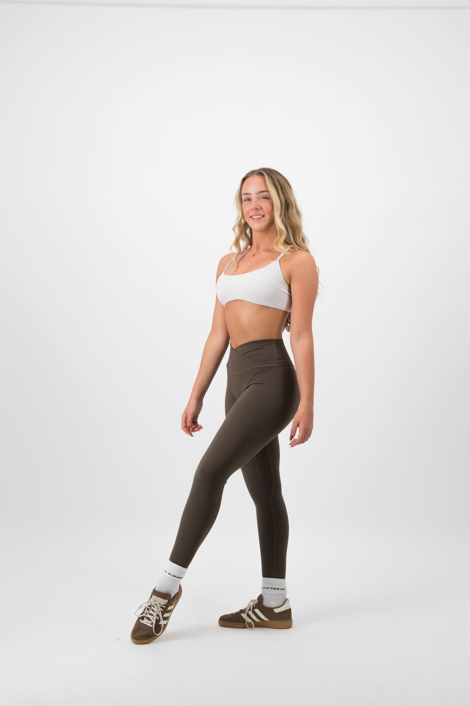Crossover Waist Leggings Coffee Brown