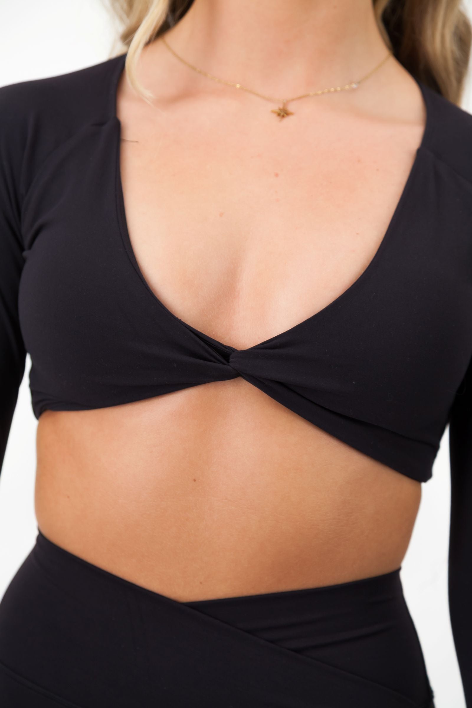 Black Long Sleeve Twisted Top