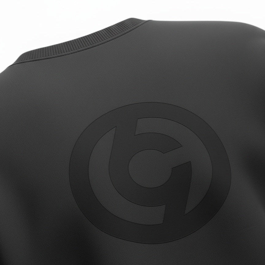 Black sweatshirt with chapter 19 logo on the back against a white background